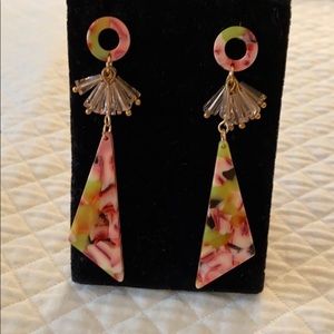 PINK/WHITE/YELLOW ACRYLIC GEOMETRIC SHAPE EARRINGS